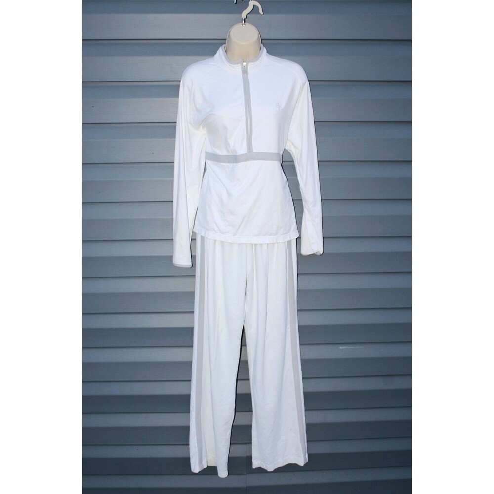 Coolibar UPF 50+ Womens Track Suit Jacket & Pants Set Size Medium WHITE Long HTF